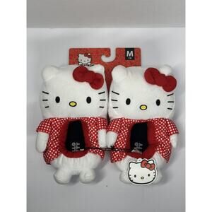 Sanrio Hello Kitty Slippers M 7/8 Red Bow Polka Dot Plush Cozy New Soft Cozy